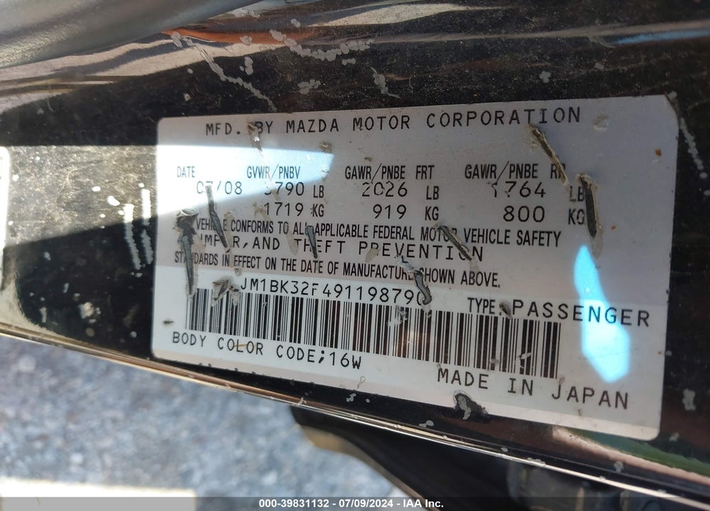 2009 MAZDA 3 I VIN: JM1BK32F491198790