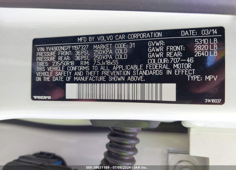 2015 VOLVO XC70 T6 PLATINUM VIN: YV4902ND7F1197327
