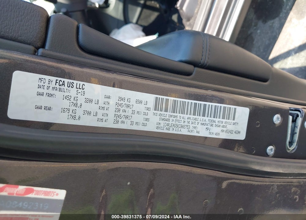 2019 JEEP GRAND CHEROKEE LAREDO E 4X2 VIN: 1C4RJEAG5KC802753
