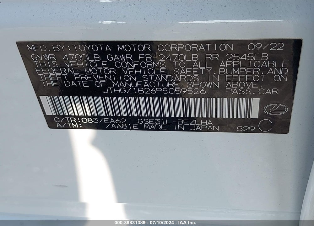 2023 LEXUS IS 350 F-SPORT VIN: JTHGZ1B26P5059526