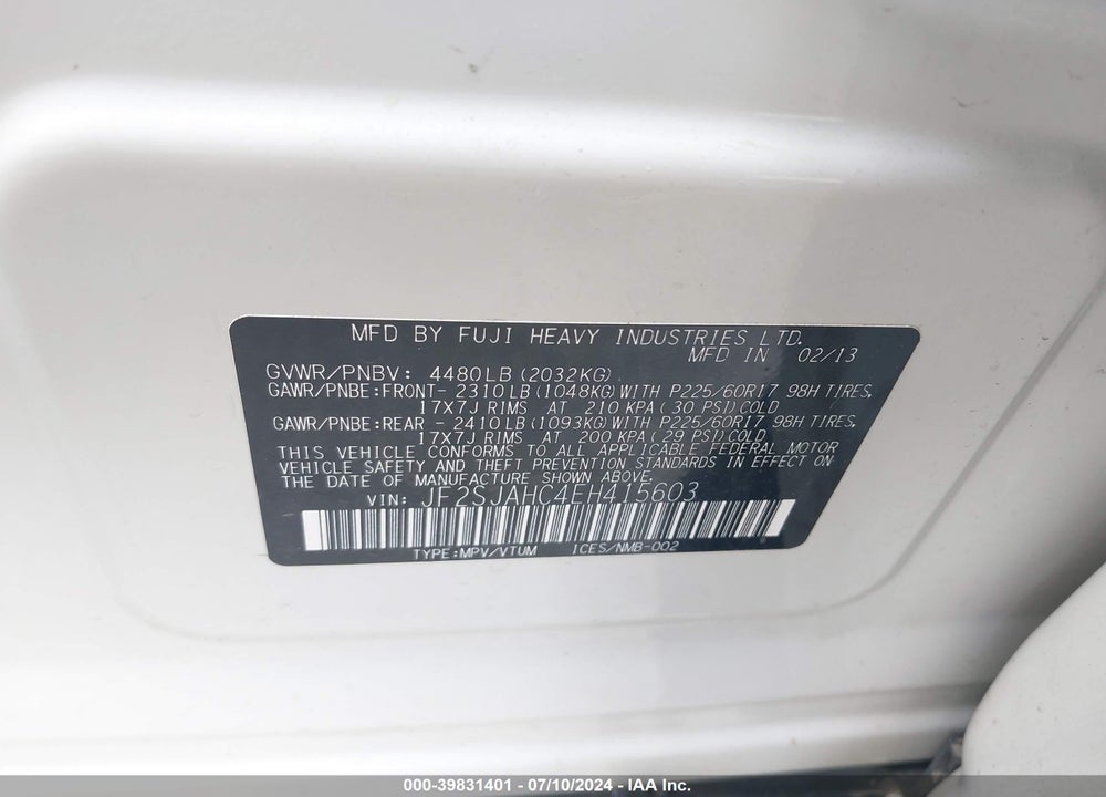 2014 SUBARU FORESTER 2.5I LIMITED VIN: JF2SJAHC4EH415603