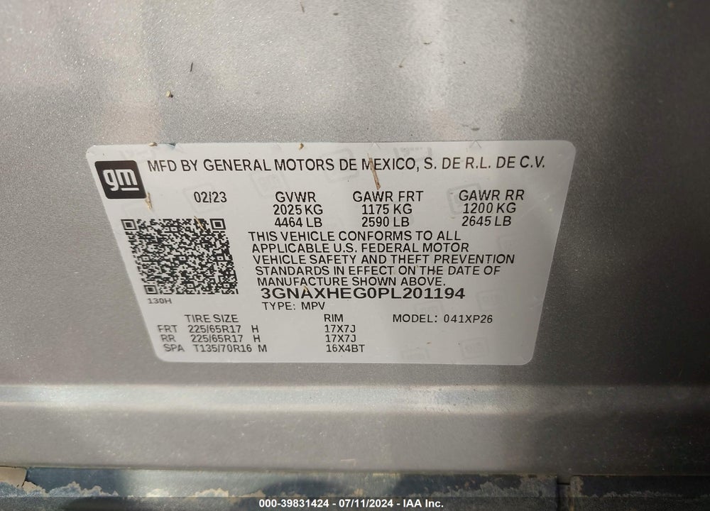 2023 CHEVROLET EQUINOX FWD LS VIN: 3GNAXHEG0PL201194