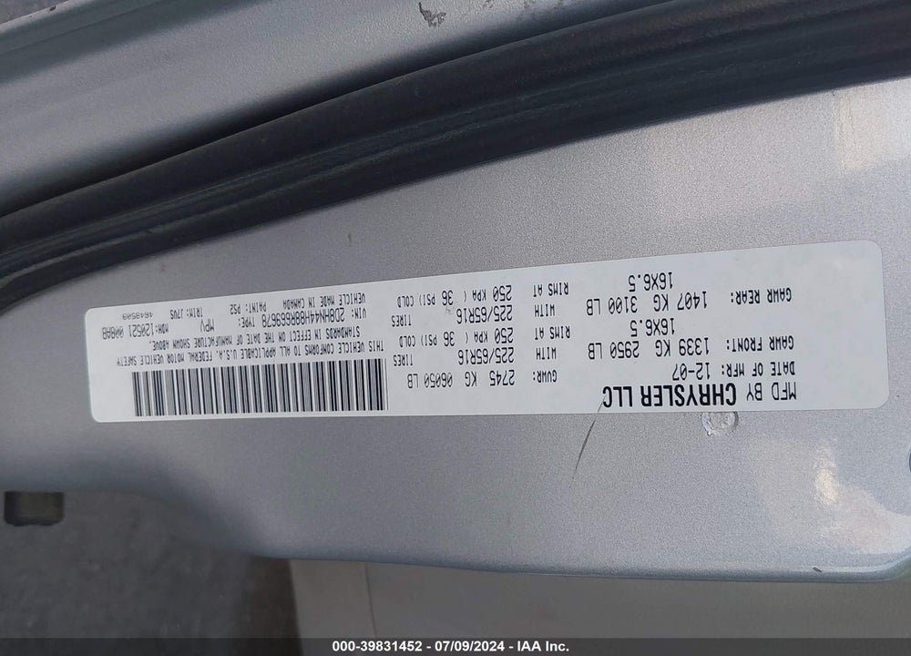 2008 DODGE GRAND CARAVAN SE VIN: 2D8HN44H88R669678