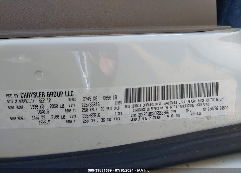 2013 CHRYSLER TOWN & COUNTRY TOURING VIN: 2C4RC1BG0DR556366