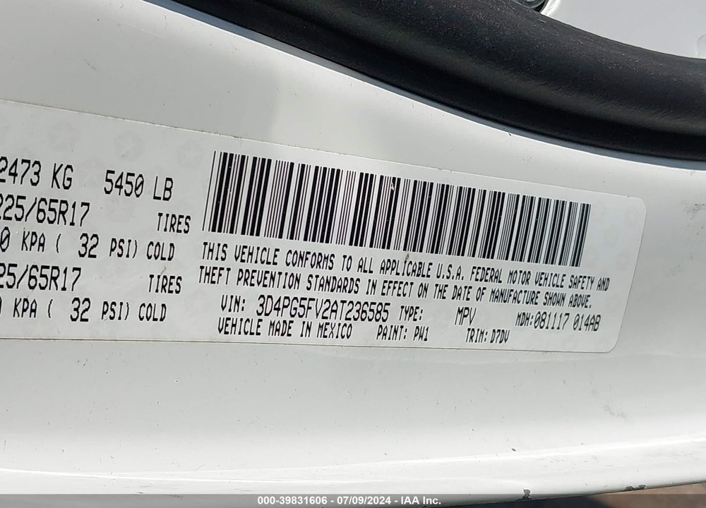2010 DODGE JOURNEY VIN: 3D4PG5FV2AT236585