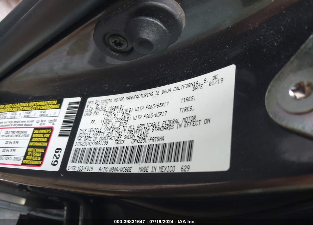 2019 TOYOTA TACOMA TRD SPORT VIN: 3TMAZ5CN1KM091195