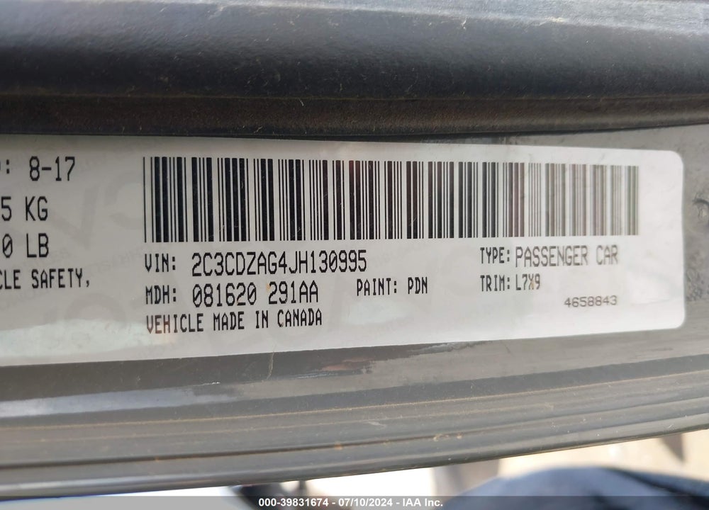 2018 DODGE CHALLENGER SXT VIN: 2C3CDZAG4JH130995