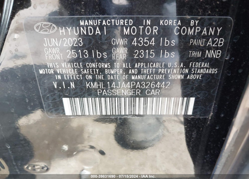 2023 HYUNDAI SONATA SEL VIN: KMHL14JA4PA326442