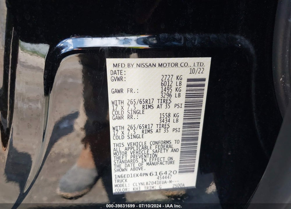 2023 NISSAN FRONTIER SV 4X4 VIN: 1N6ED1EK4PN616420