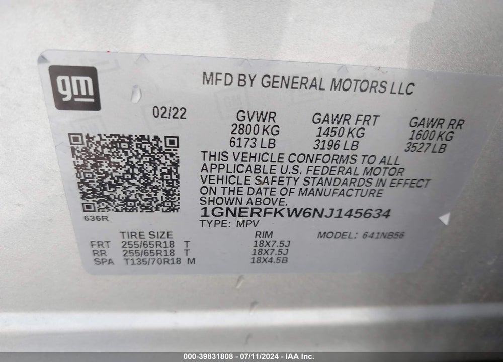 2022 CHEVROLET TRAVERSE FWD LS VIN: 1GNERFKW6NJ145634