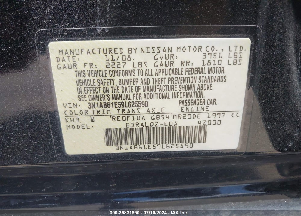 2009 NISSAN SENTRA VIN: 3N1AB61E59L625590