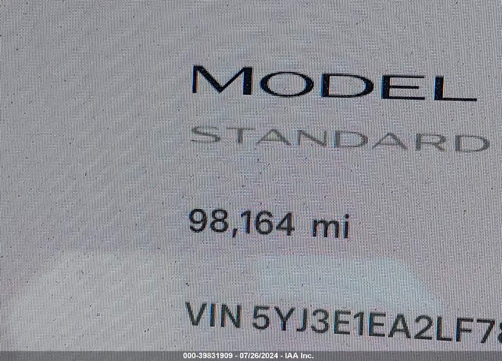 2020 TESLA MODEL 3 STANDARD RANGE PLUS REAR-WHEEL DRIVE/STANDARD RANGE REAR-WHEEL DRIVE VIN: 5YJ3E1EA2LF784418
