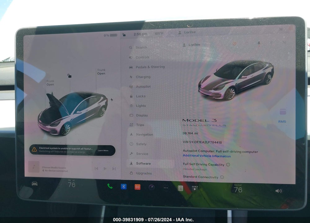 2020 TESLA MODEL 3 STANDARD RANGE PLUS REAR-WHEEL DRIVE/STANDARD RANGE REAR-WHEEL DRIVE VIN: 5YJ3E1EA2LF784418