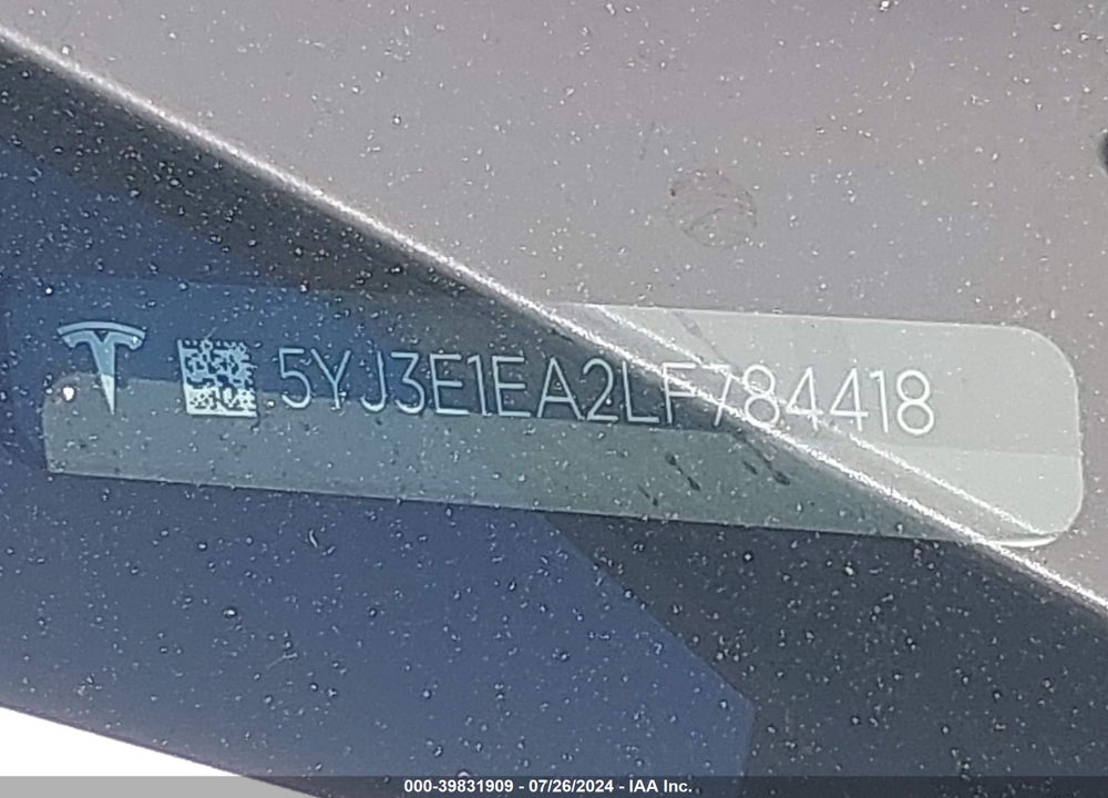 2020 TESLA MODEL 3 STANDARD RANGE PLUS REAR-WHEEL DRIVE/STANDARD RANGE REAR-WHEEL DRIVE VIN: 5YJ3E1EA2LF784418