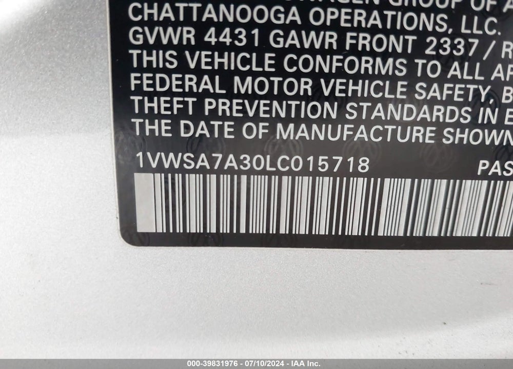 2020 VOLKSWAGEN PASSAT 2.0T SE VIN: 1VWSA7A30LC015718