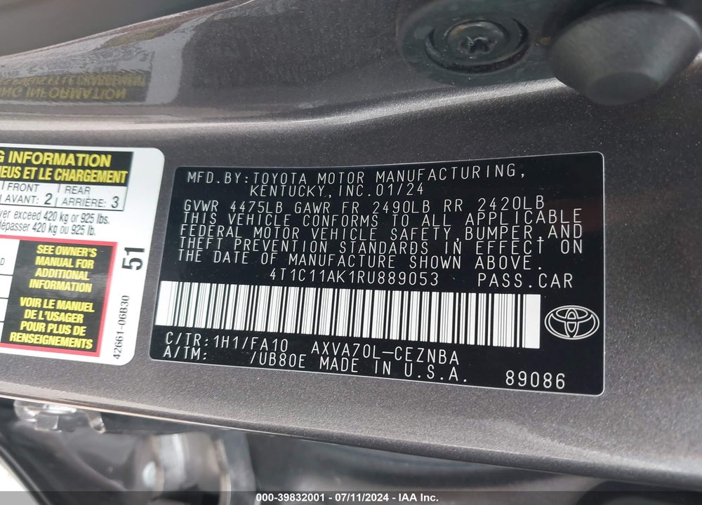 2024 TOYOTA CAMRY LE VIN: 4T1C11AK1RU889053