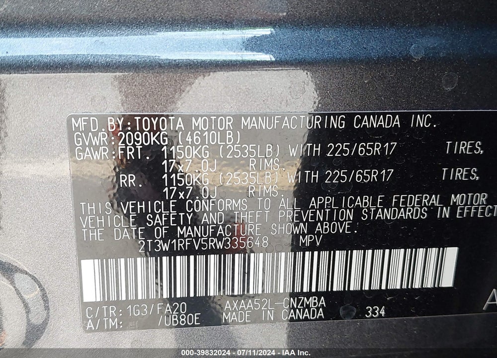 2024 TOYOTA RAV4 XLE VIN: 2T3W1RFV5RW335648