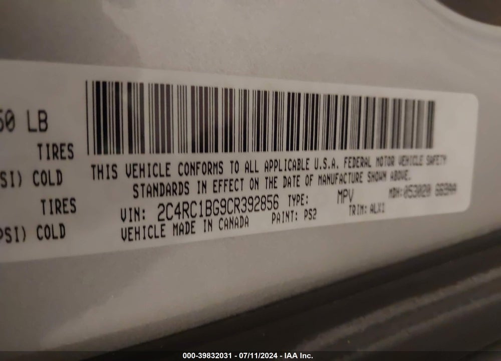 2012 CHRYSLER TOWN & COUNTRY TOURING VIN: 2C4RC1BG9CR392856
