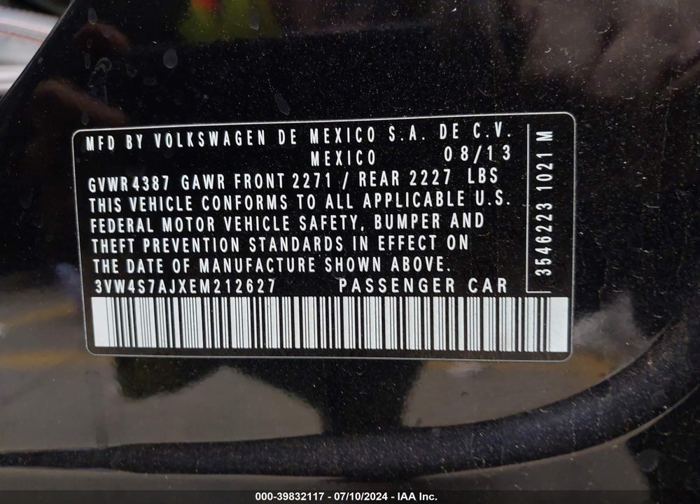 2014 VOLKSWAGEN JETTA GLI VIN: 3VW4S7AJXEM212627