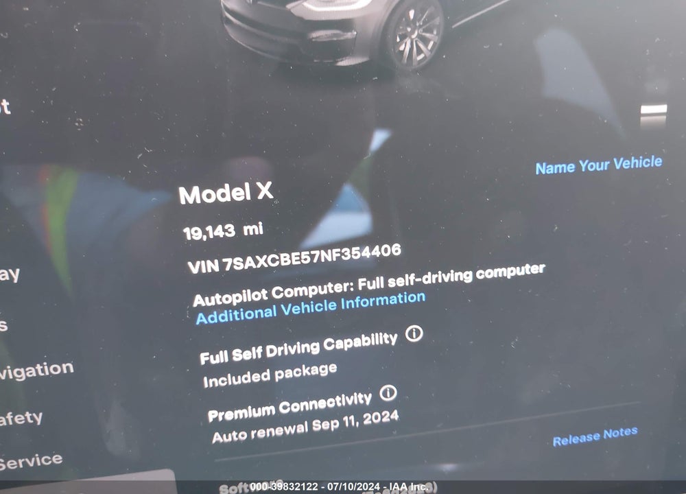 2022 TESLA MODEL X DUAL MOTOR ALL-WHEEL DRIVE VIN: 7SAXCBE57NF354406
