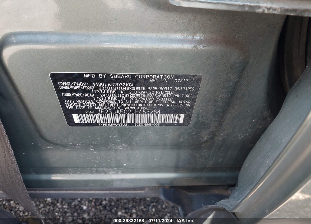 2018 SUBARU FORESTER 2.5I PREMIUM VIN: JF2SJAEC2JH453264