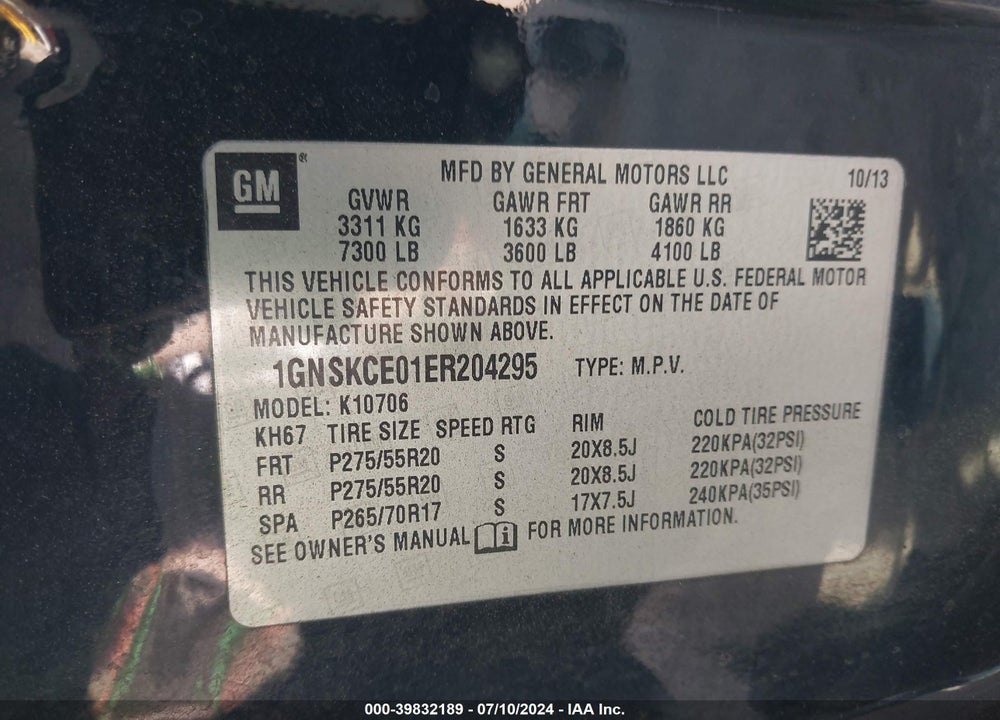 2014 CHEVROLET TAHOE LTZ VIN: 1GNSKCE01ER204295