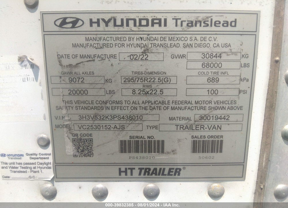 2023 HYUNDAI TRANSLEAD INC --- VIN: 3H3V532K3PS438010