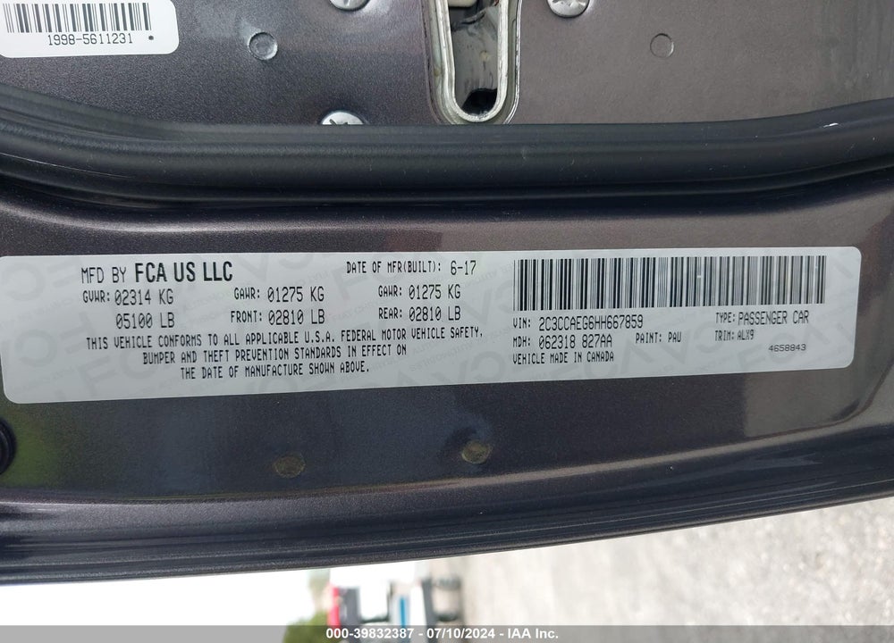 2017 CHRYSLER 300C VIN: 2C3CCAEG6HH667859