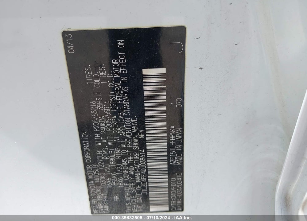 2013 SCION XB 10 SERIES VIN: JTLZE4FE4DJ038614