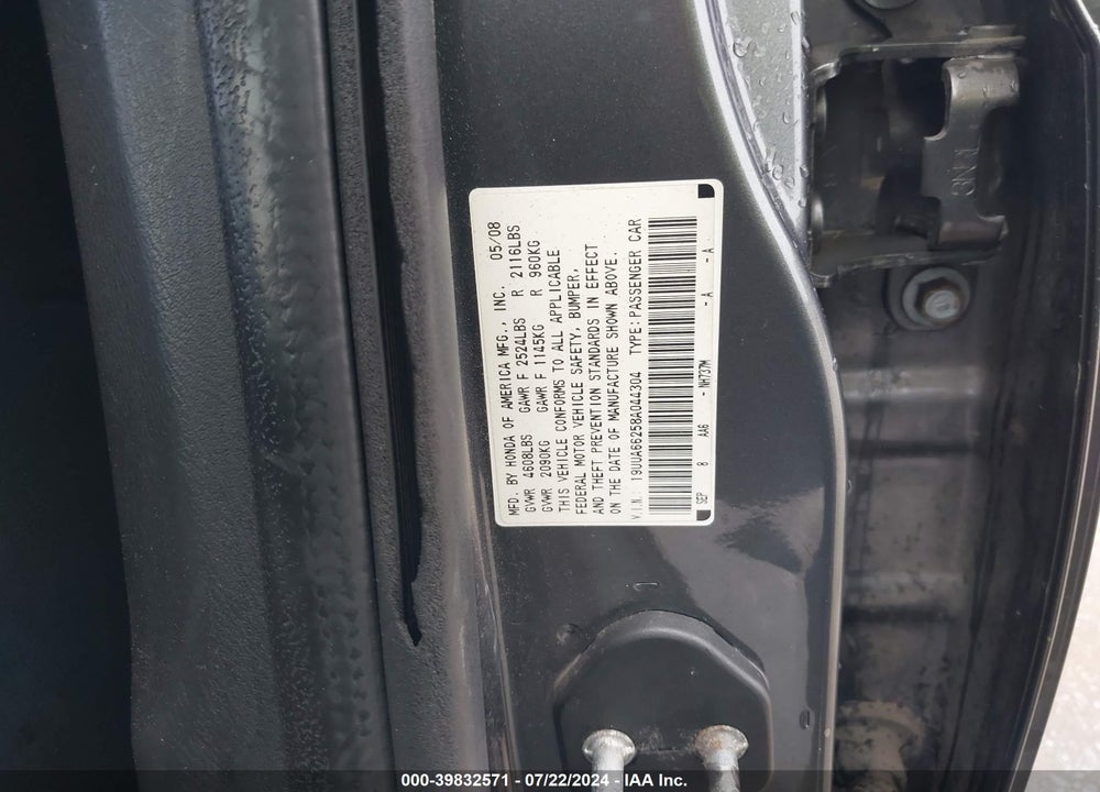 2008 ACURA TL 3.2 VIN: 19UUA66258A044304