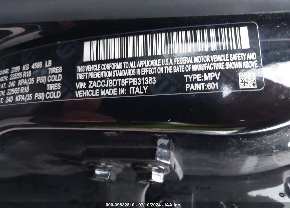 2015 JEEP RENEGADE LIMITED VIN: ZACCJBDT8FPB31383