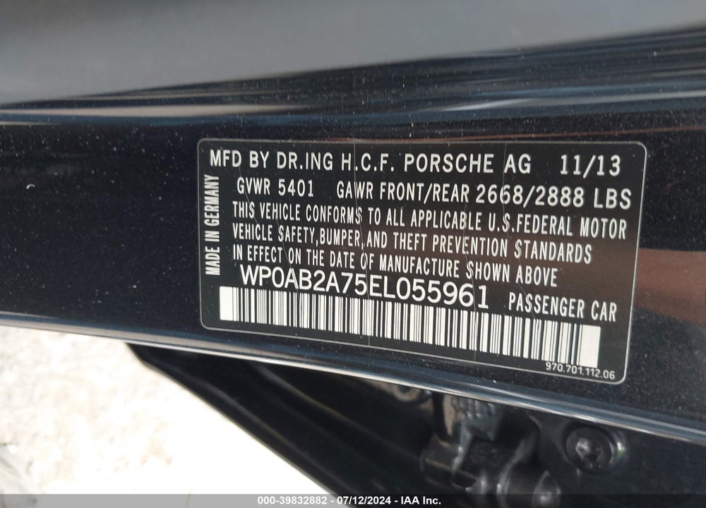 2014 PORSCHE PANAMERA 4S VIN: WP0AB2A75EL055961