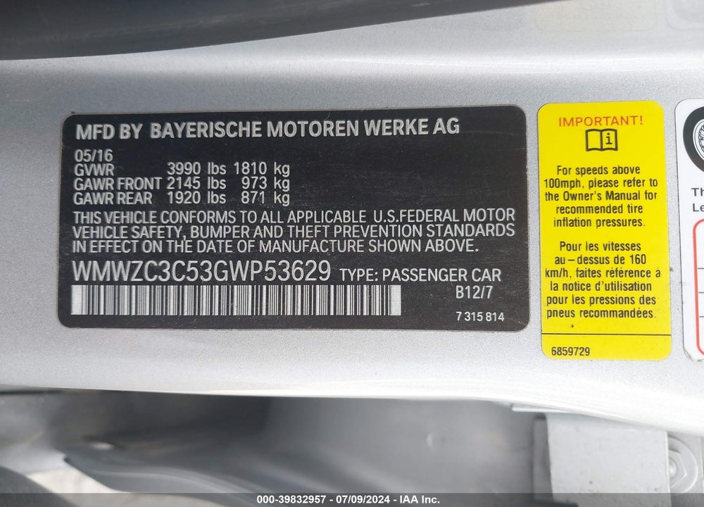 2016 MINI COUNTRYMAN COOPER S VIN: WMWZC3C53GWP53629