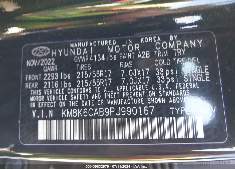 2023 HYUNDAI KONA SEL VIN: KM8K6CAB9PU990167