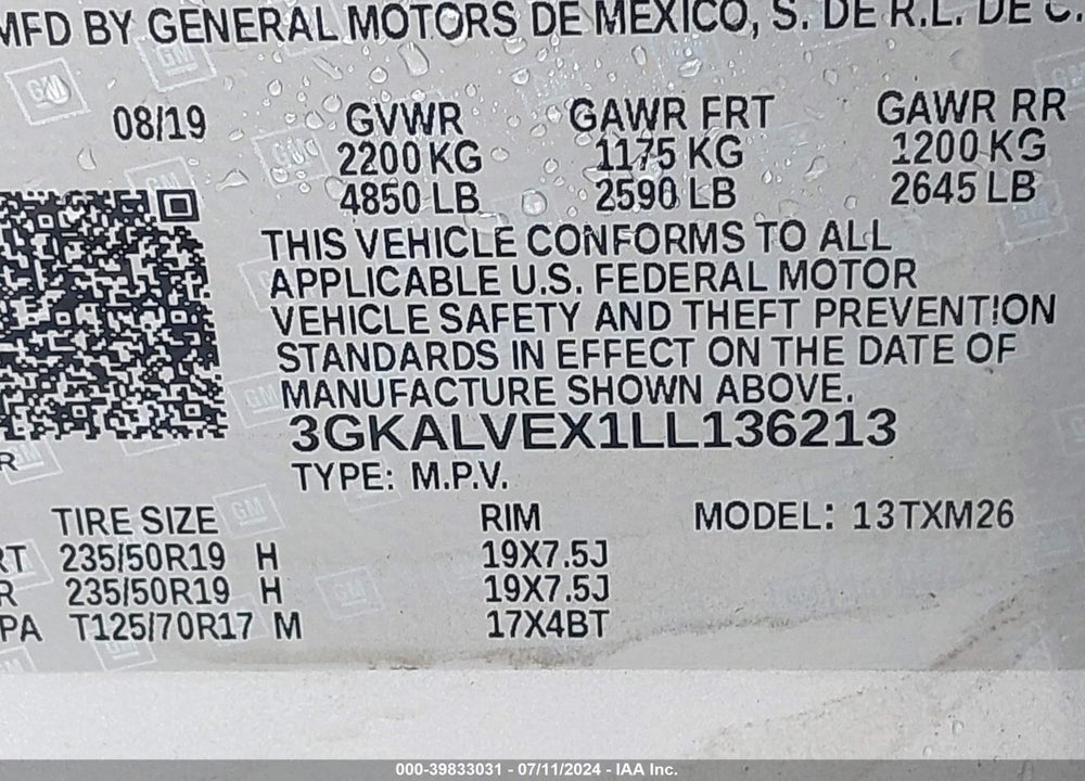 2020 GMC TERRAIN VIN: 3GKALVEX1LL136213