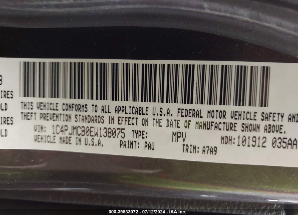 2014 JEEP CHEROKEE VIN: 1C4PJMCB0EW138075