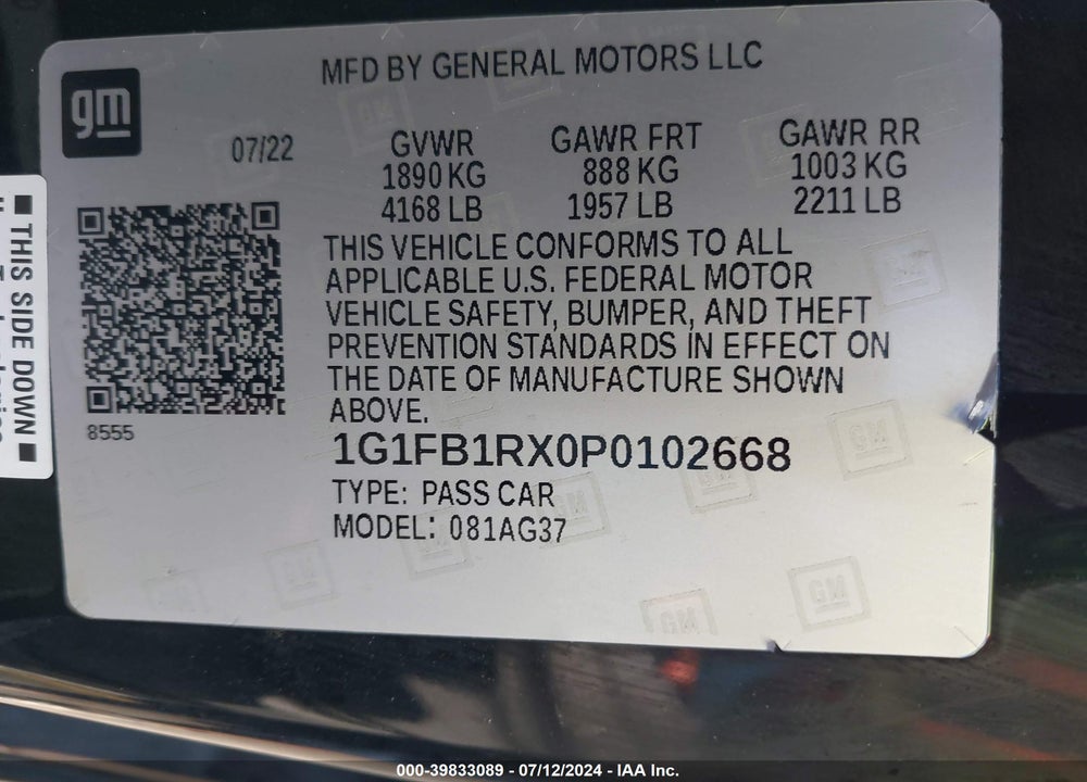 2023 CHEVROLET CAMARO RWD 1LT VIN: 1G1FB1RX0P0102668