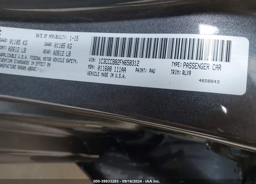 2015 CHRYSLER 200 S VIN: 1C3CCCBB2FN658312