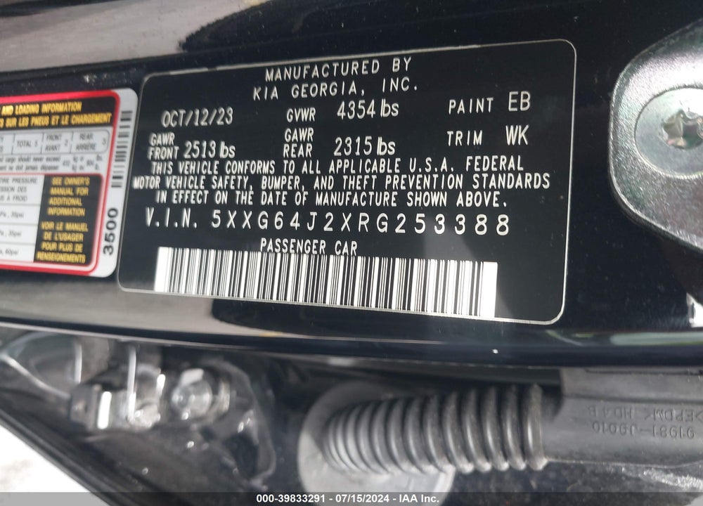 2024 KIA K5 VIN: 5XXG64J2XRG253388