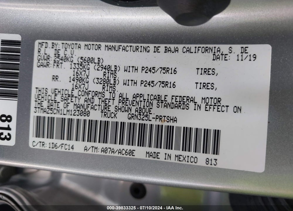 2020 TOYOTA TACOMA SR5 V6 VIN: 3TMAZ5CN1LM123080