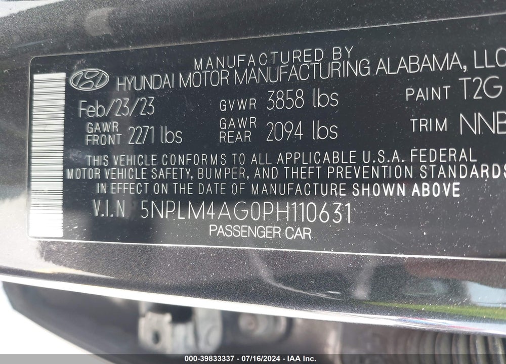 2023 HYUNDAI ELANTRA SEL VIN: 5NPLM4AG0PH110631