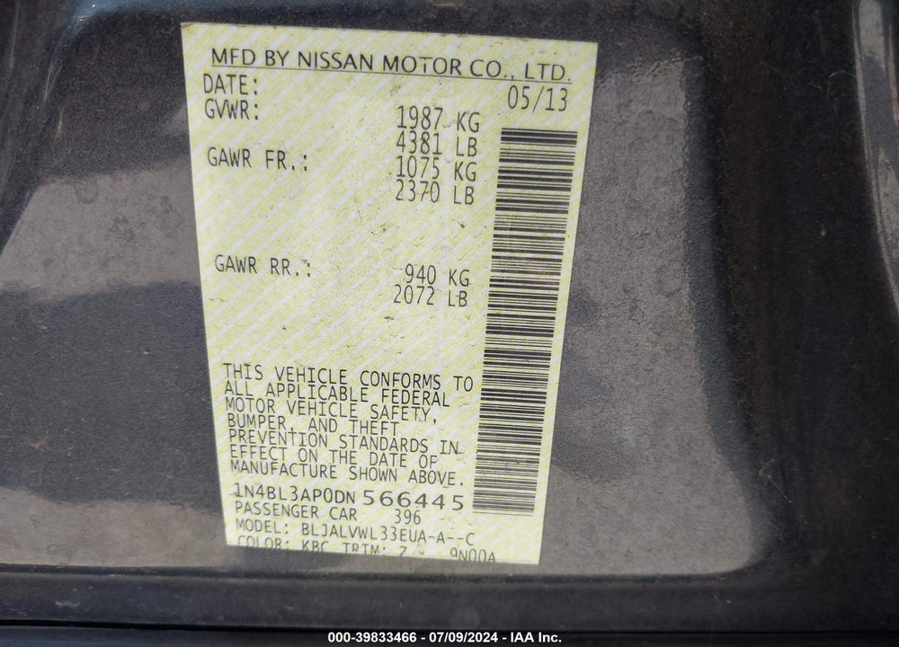 2013 NISSAN ALTIMA 3.5 SL VIN: 1N4BL3AP0DN566445