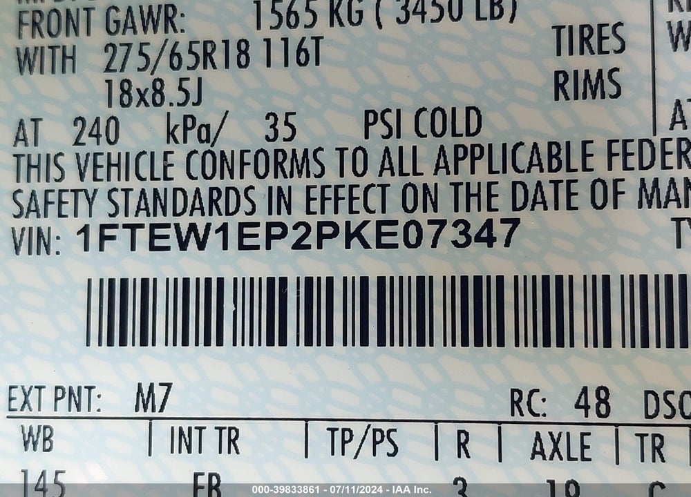 2023 FORD F-150 XLT VIN: 1FTEW1EP2PKE07347