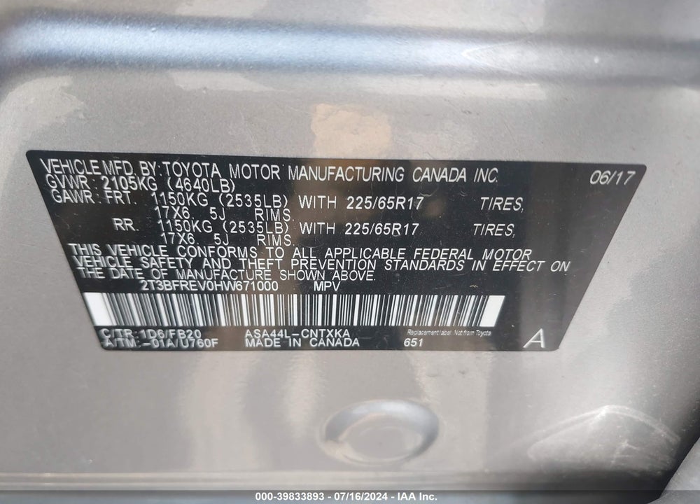 2017 TOYOTA RAV4 LE VIN: 2T3BFREV0HW671000