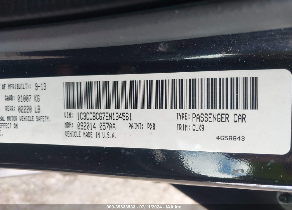 2014 CHRYSLER 200 LIMITED VIN: 1C3CCBCG7EN134561