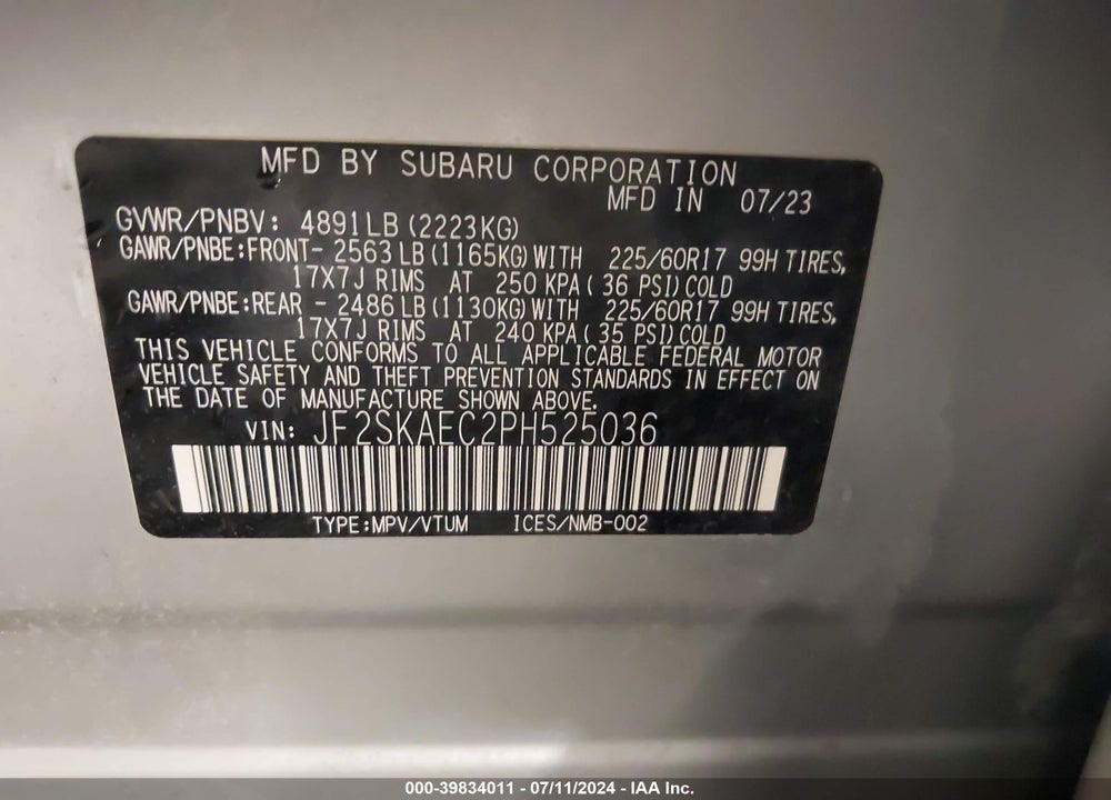 2023 SUBARU FORESTER PREMIUM VIN: JF2SKAEC2PH525036