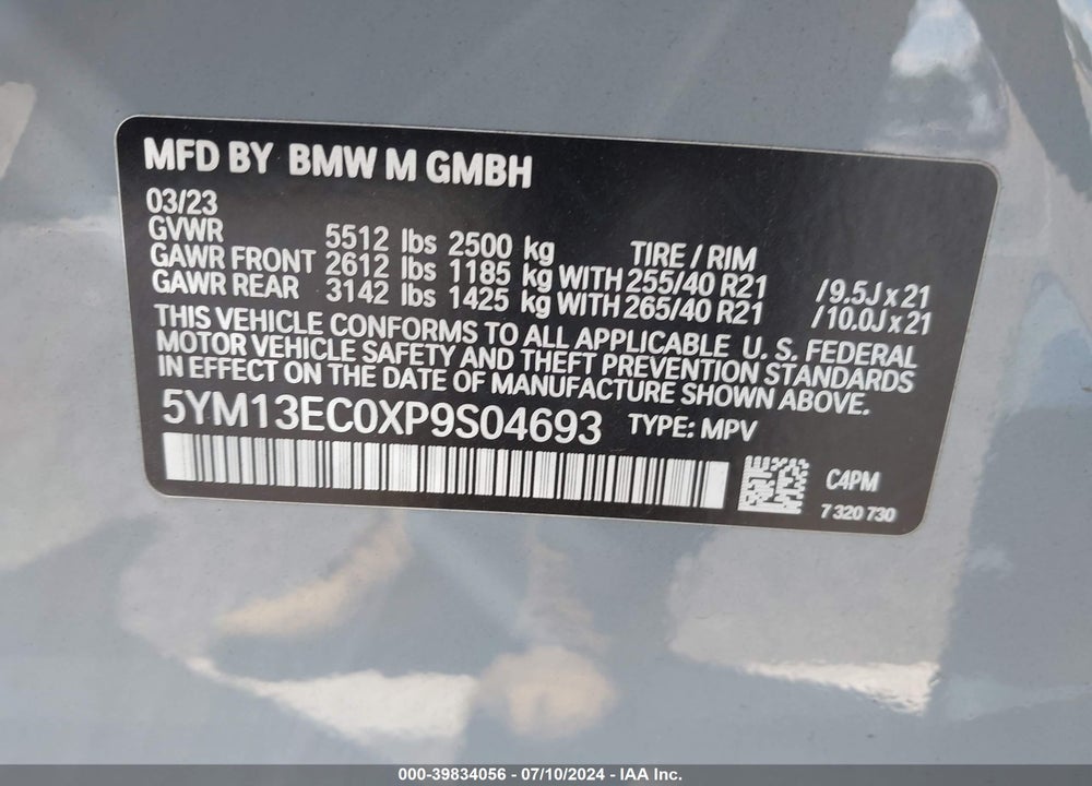 2023 BMW X3 M VIN: 5YM13EC0XP9S04693