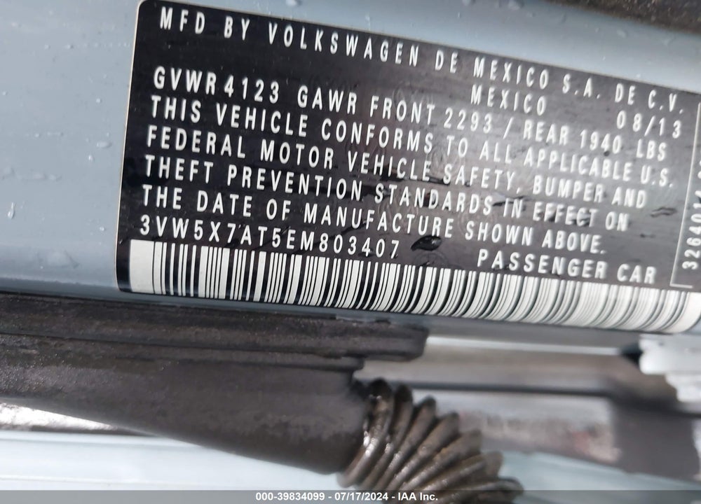 2014 VOLKSWAGEN BEETLE 2.5L VIN: 3VW5X7AT5EM803407