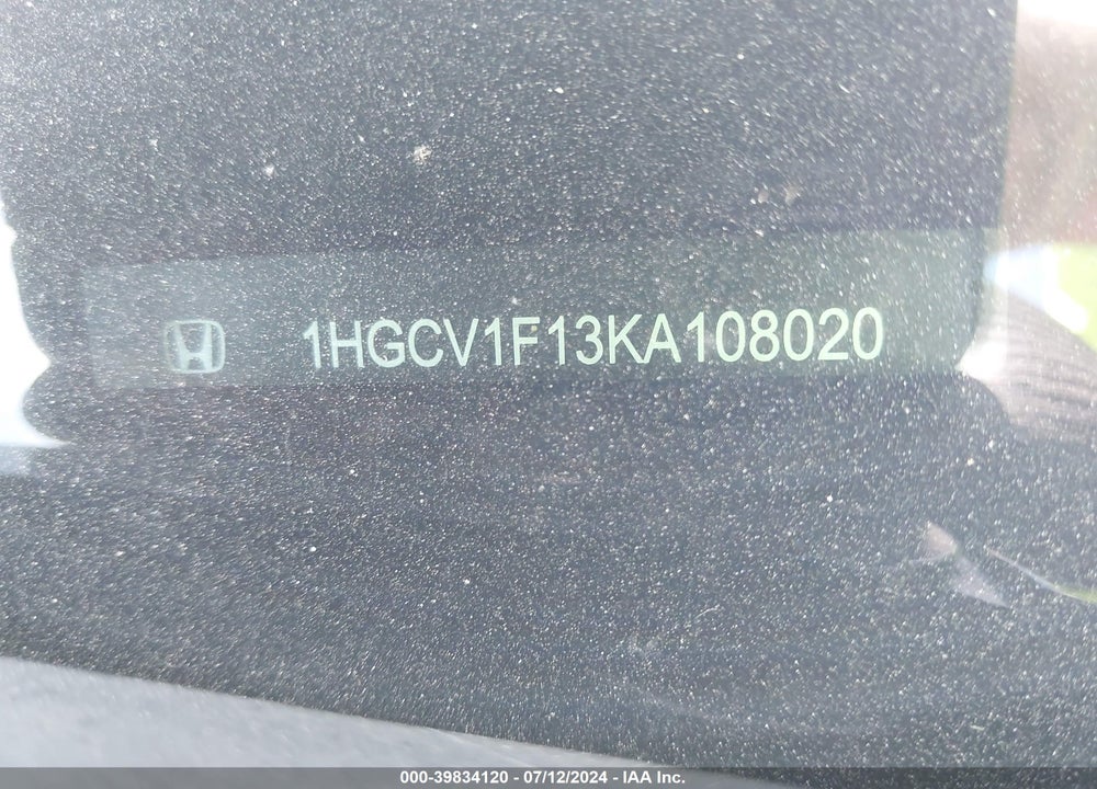 2019 HONDA ACCORD VIN: 1HGCV1F13KA108020