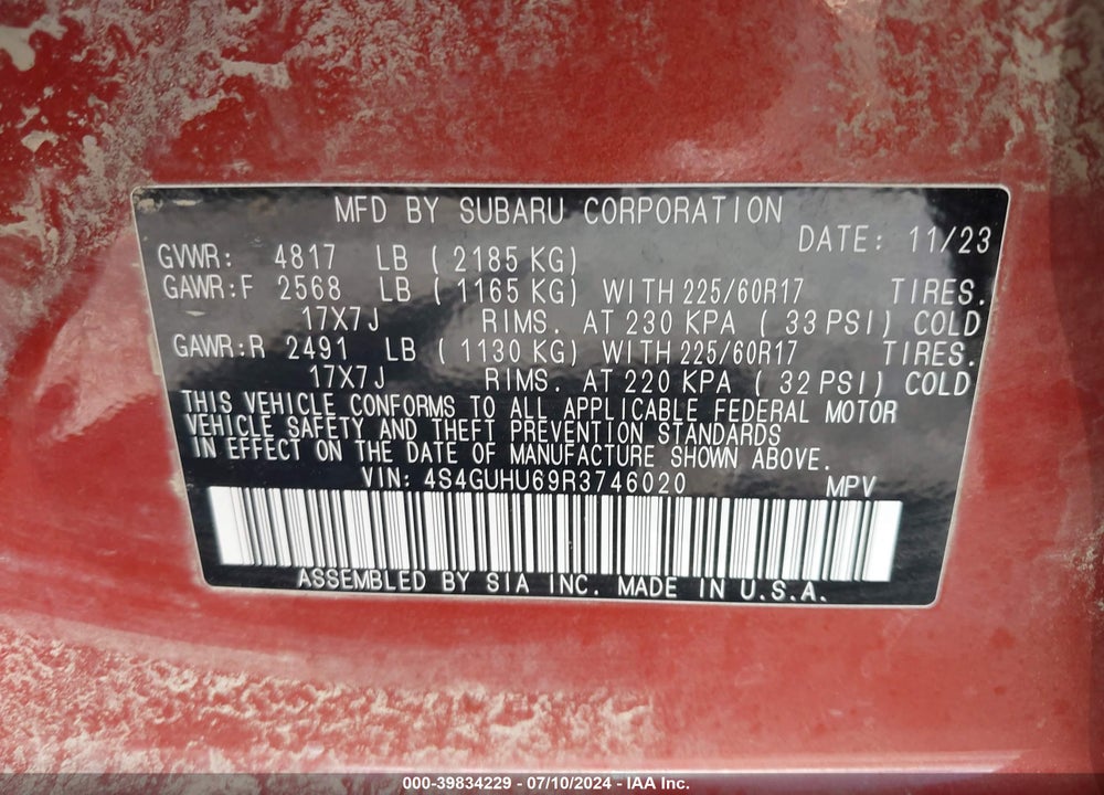 2024 SUBARU CROSSTREK WILDERNESS VIN: 4S4GUHU69R3746020